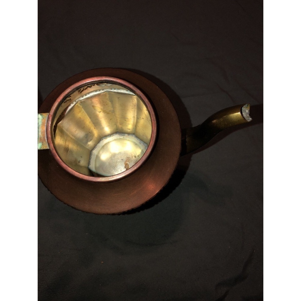Antique GUST ERIKSSONE‎ ESKILSTUNA Sweden Copper Brass Lid Tea Coffee Pot 8.5" - Picture 3 of 6